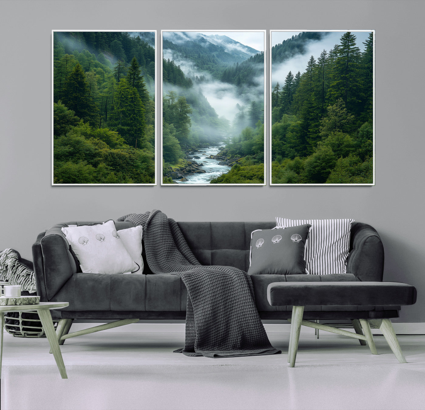 69453-MGV-CV-36X24-Mountain Forest Wall Art – Misty River and Evergreen Landscape Canvas Print, Nature Photography Poster for Living Room, Bedroom,