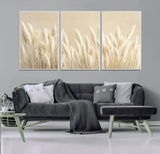 81444-MGV-FC-60X30-3P_White-Pampas Grass Wall Art Canvas Print, Framed Beige Pampas Grass Art Picture Print, Minimalist Beige Perfect Minimalist Nature Decor