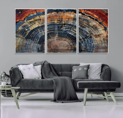 63519-MGV-FC-60X30-3P_White-Tree Ring Wall Art – Rustic Nature Wood Grain Canvas Print, Abstract Natural Texture Artwork Poster for Living Room, Bedroom,