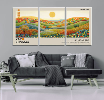 33864-MGV-FC-60X30-3P_White-Pointillism Yayoi Wall Art Canvas Print, Framed Yayoi Kusama Art Picture Print, Yayoi Kusama Dot Perfect Abstract Nature Decor