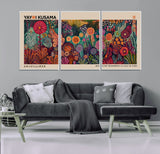 51280-MGV-FC-60X30-3P_White-Abstract Yayoi Kusama Wall Art Canvas Print, Framed Japanese Wabi Sabi Art Picture Print, Yayoi Kusama Perfect Abstract Modern