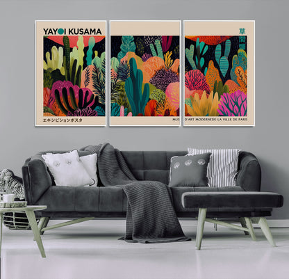 45711-MGV-FC-60X30-3P_White-Yayoi Kusama Wall Art Canvas Print, Framed Abstract Yayoi Kusama Art Picture Print, Japanese Wabi Sabi Perfect Modern Abstract