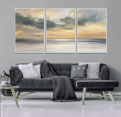 45544-MGV-CV-36X24-Ocean Sunset Wall Art – Serene Seascape Canvas Print with Golden Sky and Calm Water, Coastal Beach Artwork for Living Room,