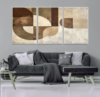 59767-MGV-CV-36X24-Abstract Geometric Shapes Wall Art – Modern Minimalist Canvas Print, Neutral Brown Beige Tan Artwork for Living Room, Bedroom,
