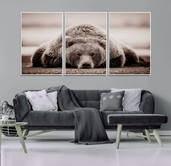 20611-MGV-CV-36X24-Grizzly Bear Wall Art – Majestic Wildlife Sepia Canvas Print, Rustic Nature Animal Artwork for Cabin, Lodge, Living Room, Bedroom,