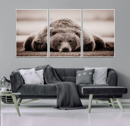 20611-MGV-CV-36X24-Grizzly Bear Wall Art – Majestic Wildlife Sepia Canvas Print, Rustic Nature Animal Artwork for Cabin, Lodge, Living Room, Bedroom,