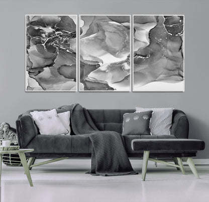 15911-MGV-CV-36X24-Black and White Abstract Wall Art – Modern Ink Swirl Canvas Print, Minimalist Contemporary Painting for Living Room, Bedroom,