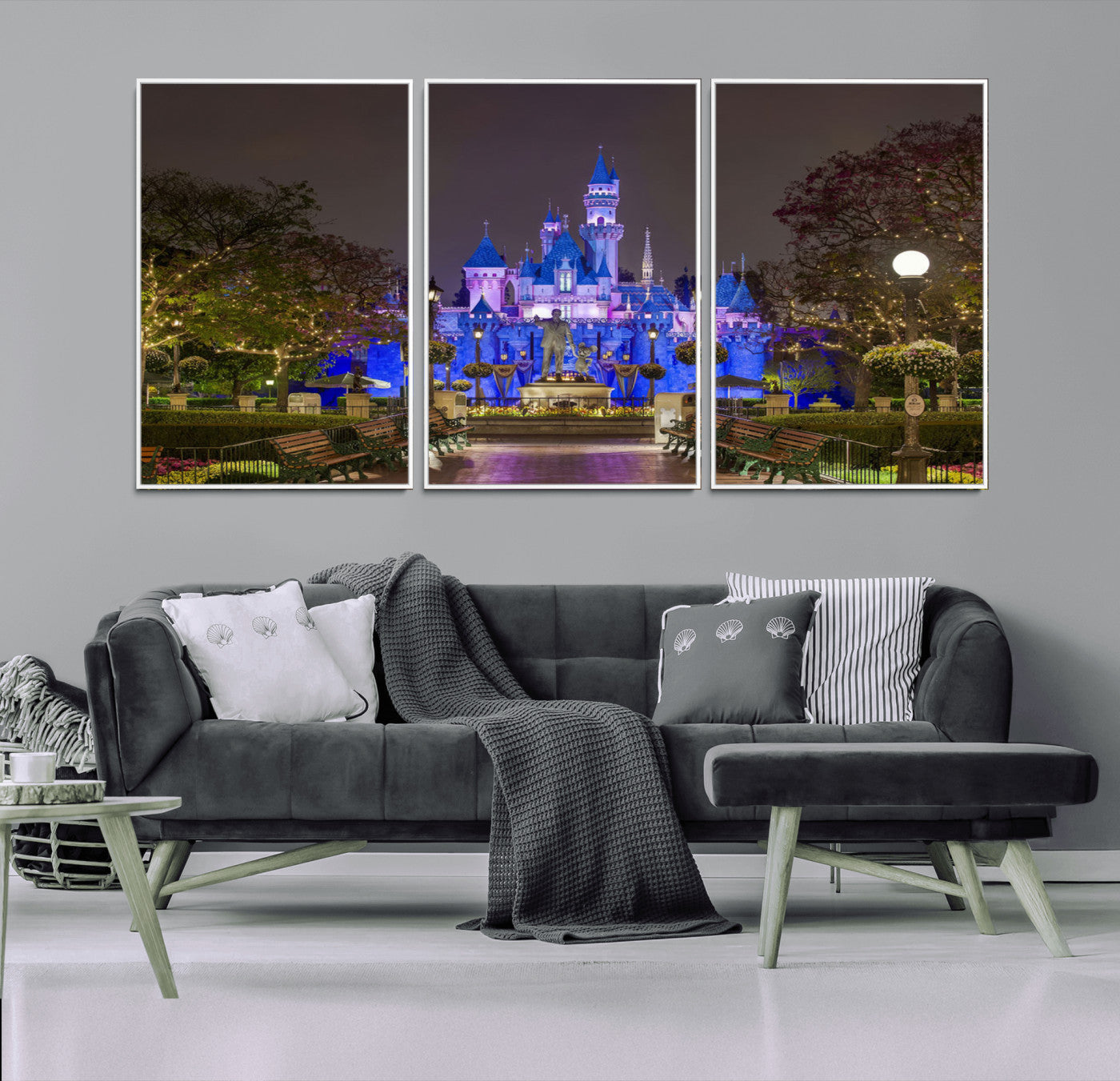 63560-MGV-CV-36X24-Fairy Tale Castle Wall Art – Magical Night Scene Canvas Print with Lights and Gardens, Fantasy Architecture Artwork for Living