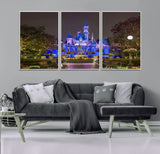 63560-MGV-CV-36X24-Fairy Tale Castle Wall Art – Magical Night Scene Canvas Print with Lights and Gardens, Fantasy Architecture Artwork for Living