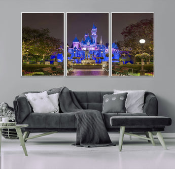 63560-MGV-CV-36X24-Fairy Tale Castle Wall Art – Magical Night Scene Canvas Print with Lights and Gardens, Fantasy Architecture Artwork for Living