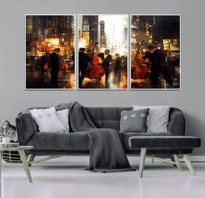 58782-MGV-CV-36X24-Jazz Musicians Cityscape Wall Art – Vibrant Urban Night Canvas Print, Elegant Music Themed Decor for Living Room, Office, or Music