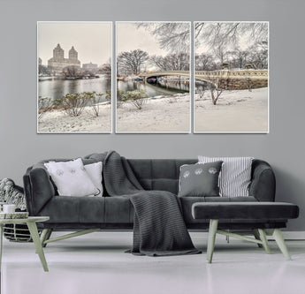 60292-MGV-CV-36X24-Central Park Winter Wall Art – Snowy Bow Bridge Canvas Print, Scenic New York City Landscape Photography for Living Room, Bedroom