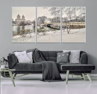 60292-MGV-CV-36X24-Central Park Winter Wall Art – Snowy Bow Bridge Canvas Print, Scenic New York City Landscape Photography for Living Room, Bedroom