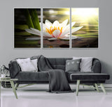 40478-MGV-FC-60X30-3P_White-Water Lily Wall Art – White Lotus Flower Canvas Print with Sunlight Reflection, Serene Botanical Artwork for Living Room, Bedroom,