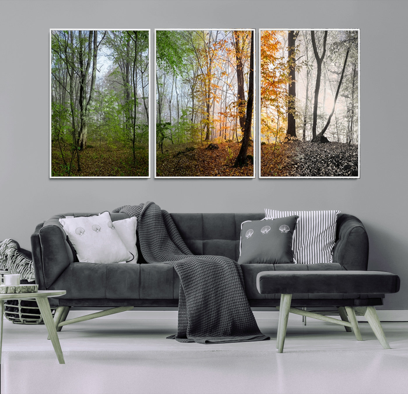 95317-MGV-CV-36X24-Four Seasons Forest Wall Art – Panoramic Nature Canvas Print Showing Spring, Summer, Autumn and Winter Landscape for Living Room,