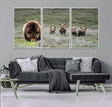 40555-MGV-FC-60X30-3P_White-Bear Family Wall Art – Wildlife Canvas Print of Mother Bear with Four Cubs in Nature, Rustic Animal Artwork for Living Room,