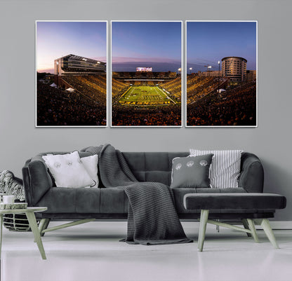82557-MGV-CV-36X24-College Football Stadium Wall Art – Panoramic Sunset Canvas Print with Marching Band and Game Day Crowd, Sports Artwork for Man