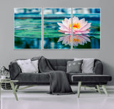 30320-MGV-CV-36X24-Pink Water Lily Wall Art – Lotus Flower Canvas Print with Reflection Water, Peaceful Botanical Artwork for Living Room, Bedroom,