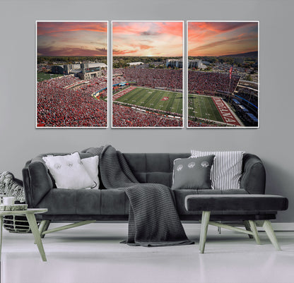 51135-MGV-FC-60X30-3P_White-Indiana Hoosiers Stadium Wall Art – Panoramic Football Canvas Print with Game Day Crowd and Sunset Sky, Sports Artwork for Man