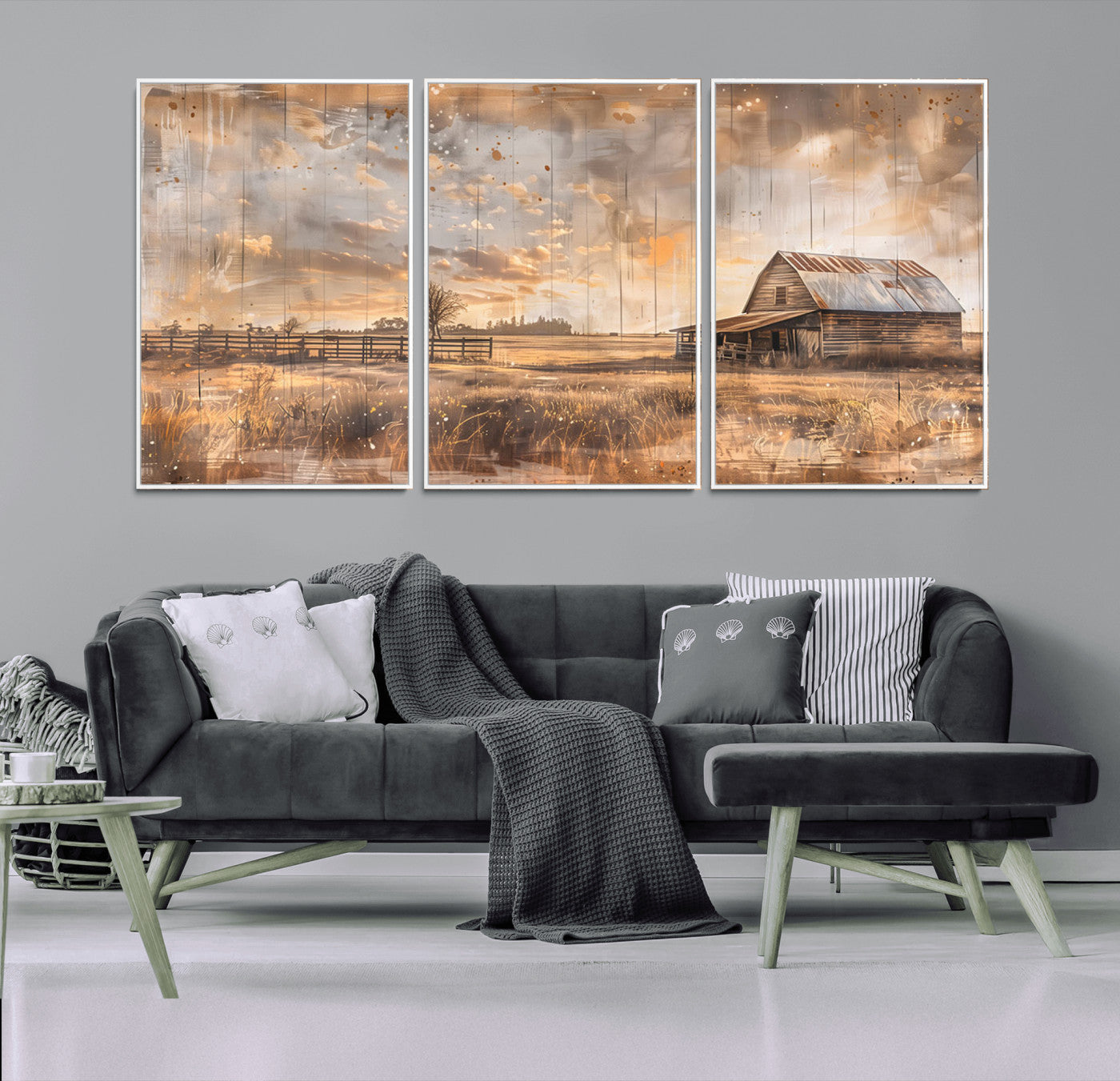 FARM2-MGV-CV-36X24-Rustic Farmhouse Wall Art Canvas Print, Framed Old Barn Art Picture Print, Southwestern Farmhouse Perfect Rustic Decor Artwork