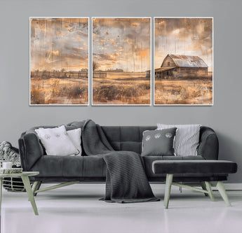 FARM2-MGV-CV-36X24-Rustic Farmhouse Wall Art Canvas Print, Framed Old Barn Art Picture Print, Southwestern Farmhouse Perfect Rustic Decor Artwork