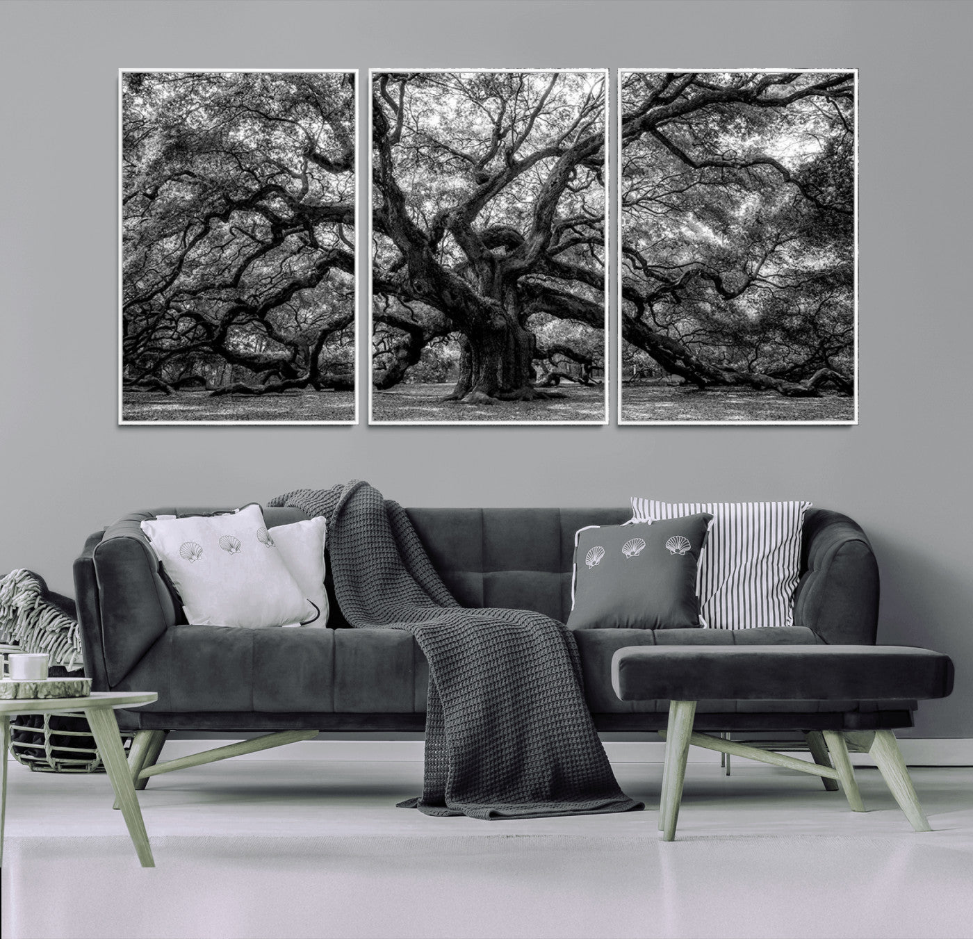 132944706-MGV-CV-36X24-Ancient Tree Wall Art – Black and White Photography Canvas Print Featuring Majestic Twisting Branches, Rustic Nature Artwork for