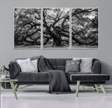 132944706-MGV-CV-36X24-Ancient Tree Wall Art – Black and White Photography Canvas Print Featuring Majestic Twisting Branches, Rustic Nature Artwork for