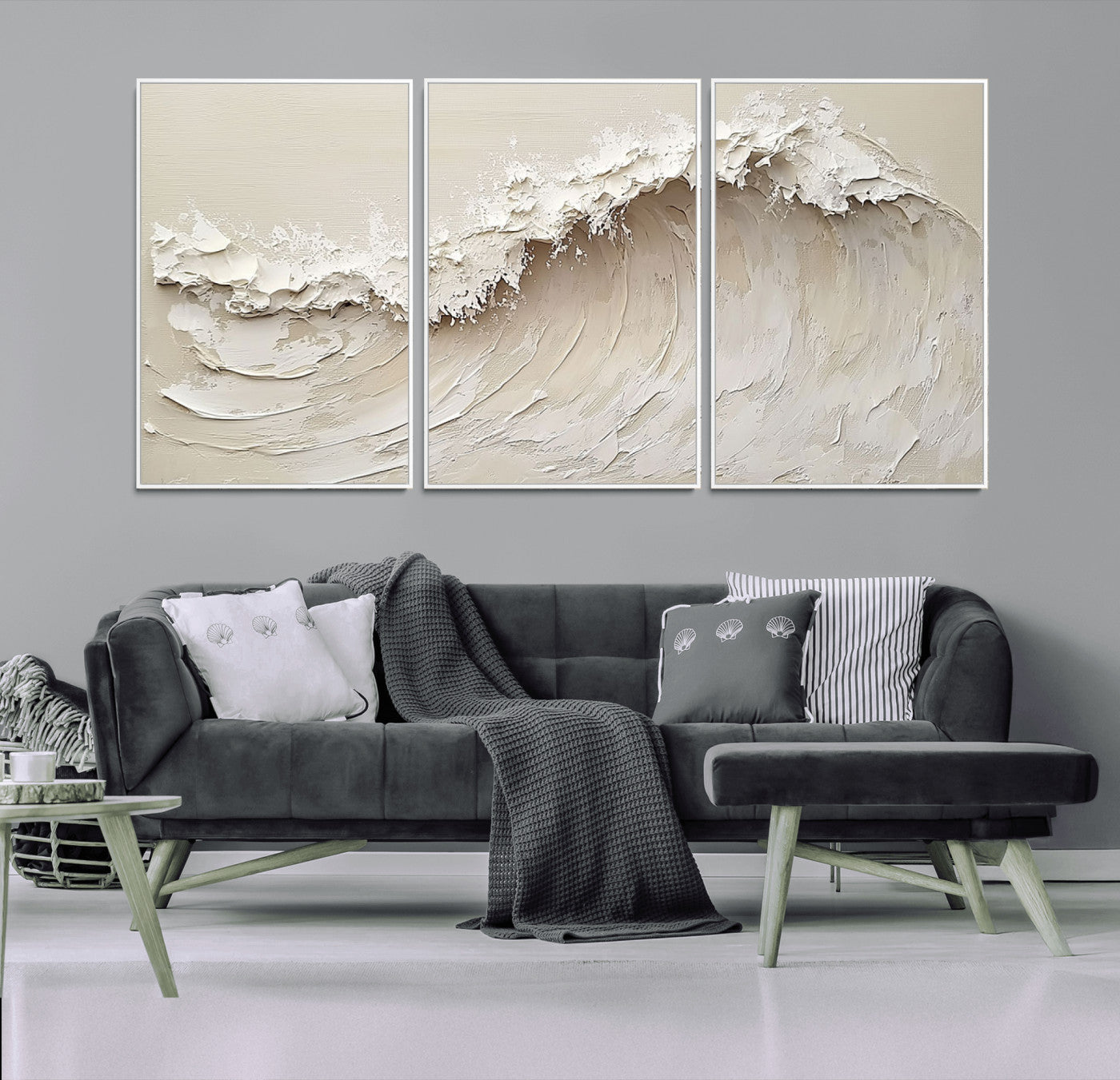 45175-MGV-CV-36X24-Textured Wave Wall Art Canvas Print, Framed Minimal Seascape Art Picture Print, Elegant Wave Perfect Modern Coastal Decor Artwork