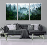 17393683-MGV-CV-36X24-Misty Forest Art Wall Art Canvas Print, Framed Foggy Mountain Art Art Picture Print, Scenic Wall Print Perfect Decor Artwork