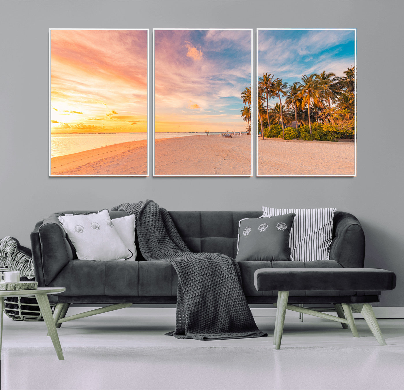 41542880-MGV-CV-36X24-Tropical Beach Wall Art Canvas Print, Framed Palm Trees Art Picture Print, Sunset Shore Perfect Tropical Coastal Decor Artwork