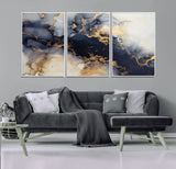 41136487-MGV-CV-36X24-Black Marble Wall Art Canvas Print, Framed Gold Veins Art Picture Print, Abstract Texture Perfect Moody Luxe Decor Artwork