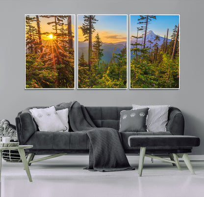 83544043-MGV-CV-36X24-Forest Sunset Wall Art Canvas Print, Framed Sunset Trees Art Picture Print, Green Pines Perfect Rustic Nature Decor Artwork
