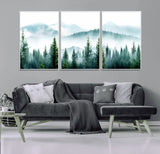 16716676-MGV-FC-60X30-3P_White-Pine Forest Wall Art Canvas Print, Framed Misty Mountains Art Picture Print, Foggy Trees Perfect Moody Forest Decor Artwork