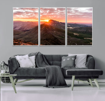 50957419-MGV-CV-36X24-Mountain Sunrise Wall Art Canvas Print, Framed Alpine Ridge Art Picture Print, Mountain Range Perfect Vibrant Rustic Decor Artwork