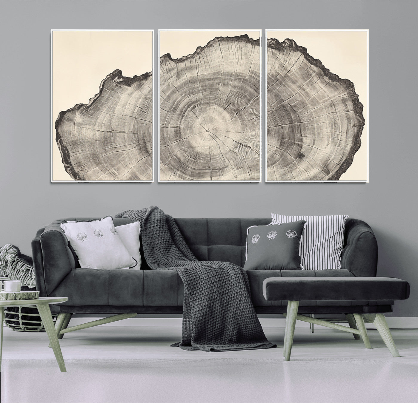 98921313-MGV-FC-60X30-3P_White-Tree Ring Wall Art Canvas Print, Framed Wood Slice Art Picture Print, Minimalist Wood Perfect Rustic Academic Decor Artwork