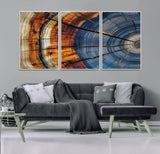 96890915-MGV-FC-60X30-3P_White-Abstract Tree Ring Wall Art – Rustic Nature Canvas Print with Wood Grain Texture, Modern Earth Tone Artwork for Office, Living