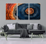 72209152-MGV-FC-60X30-3P_White-Abstract Tree Ring Wall Art – Vibrant Blue Orange Wood Grain Canvas Print, Rustic Modern Nature Artwork for Living Room, Office,