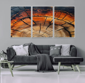 65909987-MGV-CV-36X24-Rustic Tree Ring Wall Art – Nature Inspired Wooden Texture Canvas Print, Modern Abstract Artwork for Living Room, Bedroom, Office