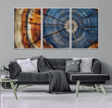 82059233-MGV-FC-60X30-3P_White-Rustic Tree Ring Wall Art – Natural Wood Texture Canvas Print, Framed Abstract Tree Stump for Farmhouse, Log Cabin, Wooden House