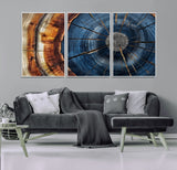 45268471-MGV-CV-36X24-Blue Tree Ring Wall Art – Rustic Wood Cross Section Canvas Print, Modern Abstract Nature Decor for Living Room, Office, or Cabin