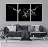 37531960-MGV-CV-36X24-Black Longhorn Bull Wall Art – Dramatic Western Cattle Canvas Print, Rustic Farmhouse Animal Artwork for Living Room, Bedroom,