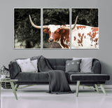 54027638-MGV-CV-36X24-Texas Longhorn Wall Art Canvas Print, Framed Spotted Cow Art Picture Print, Horned Bull Perfect Rustic Western Decor Artwork