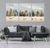 64188182-MGV-CV-36X24-Elk Herd Wall Art Canvas Print, Framed Snowy Forest Art Picture Print, Forest Elks Perfect Neutral Rustic Decor Artwork
