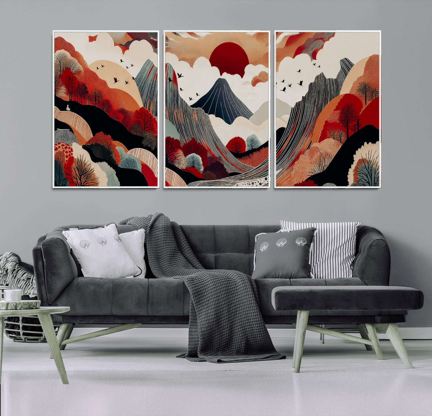 59495752-MGV-CV-36X24-Abstract Mountain Wall Art Canvas Print, Framed Vibrant Landscape Art Picture Print, Nature Drawing Perfect Contemporary