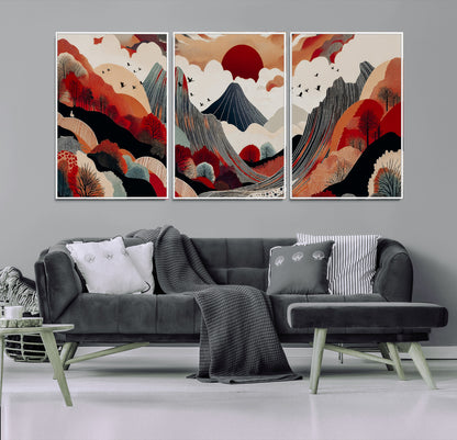 59495752-MGV-CV-36X24-Abstract Mountain Wall Art Canvas Print, Framed Vibrant Landscape Art Picture Print, Nature Drawing Perfect Contemporary