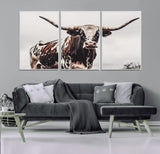 95249234-MGV-CV-36X24-Texas Longhorn Wall Art Canvas Print, Framed Spotted Bull Art Picture Print, Horned Cattle Perfect Rustic Farmhouse Decor Artwork