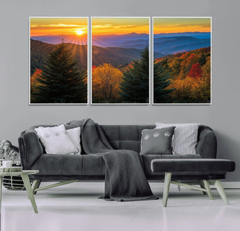 36964931-MGV-CV-36X24-Autumn Mountains Wall Art Canvas Print, Framed Sunset Glow Forest Art Picture Print, Golden Trees Perfect Vibrant Nature Decor