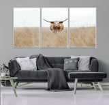 20927060-MGV-FC-60X30-3P_White-Texas Longhorn Wall Art Canvas Print, Framed Lone Cattle Art Picture Print, Longhorn Bull Perfect Rustic Western Decor Artwork