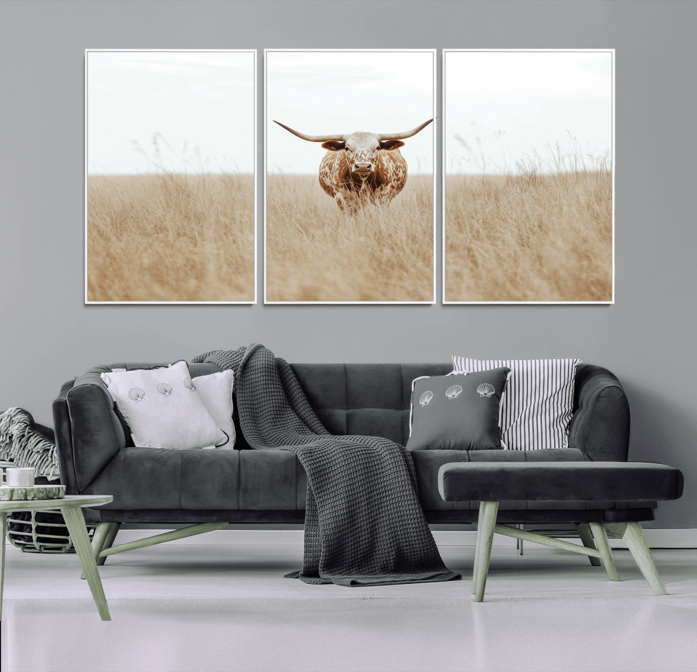 20927060-MGV-CV-36X24-Texas Longhorn Wall Art Canvas Print, Framed Lone Cattle Art Picture Print, Longhorn Bull Perfect Rustic Western Decor Artwork