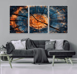 81894502-MGV-CV-36X24-Burnt Wood Wall Art Canvas Print, Framed Aged Timber Art Picture Print, Rustic Tree Slice Perfect Rustic Decor Artwork for Home,